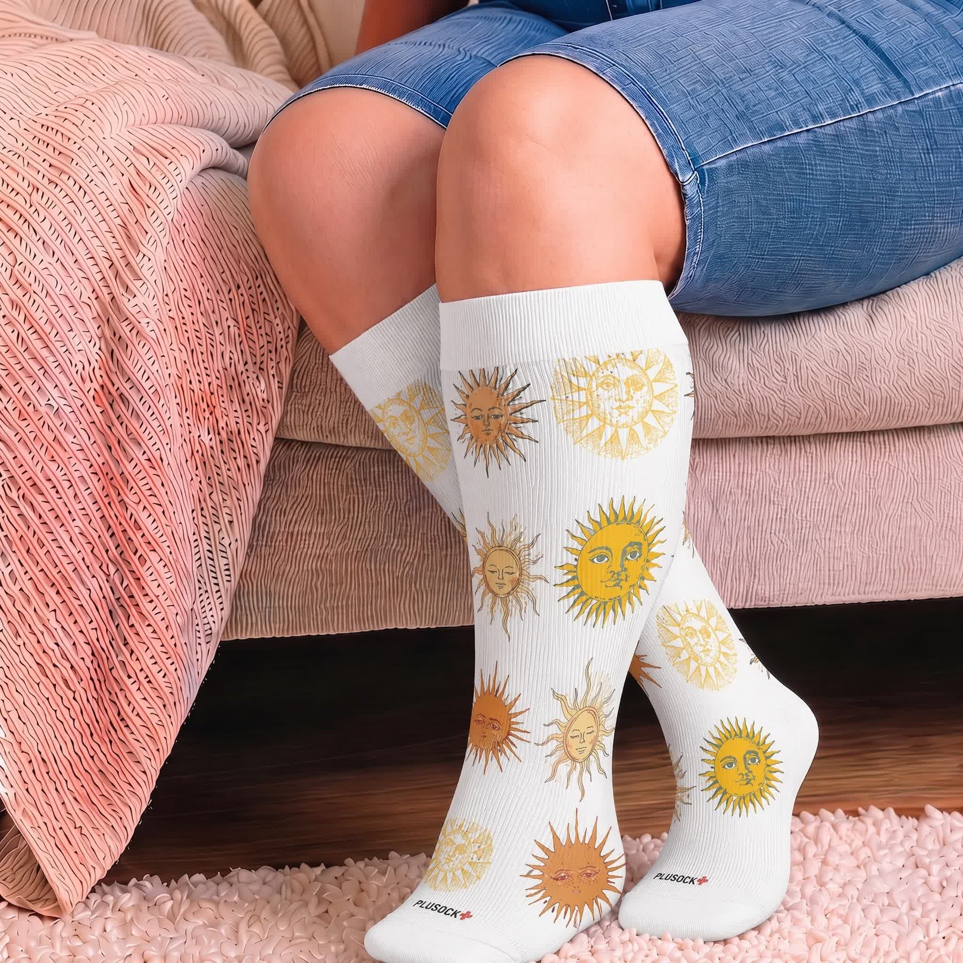 Plusock Plus Size Retro Eye Bloom Compression Socks - White(1 Pair) - 4XL - image 3