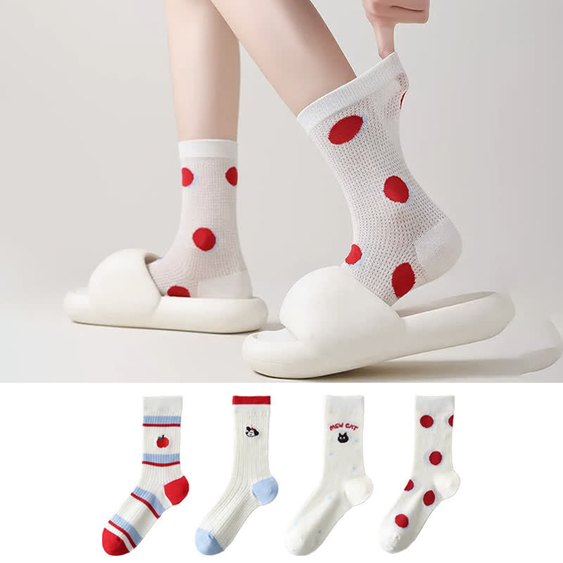 Plusock Polka Mesh Sheer Quarter Socks(4 Pairs) - image 0