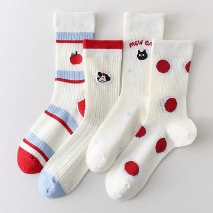 Plusock Polka Mesh Sheer Quarter Socks(4 Pairs) - Multicolor - EU35-40(US2-7) - image 8