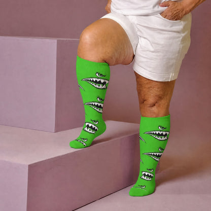 Plusock Plus Size Skull Bee Compression Socks - Green(1 Pair) - 4XL - image 3