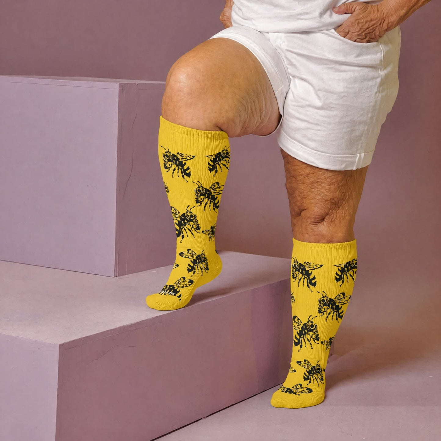 Plusock Plus Size Skull Bee Compression Socks - Yellow(1 Pair) - 4XL - image 1