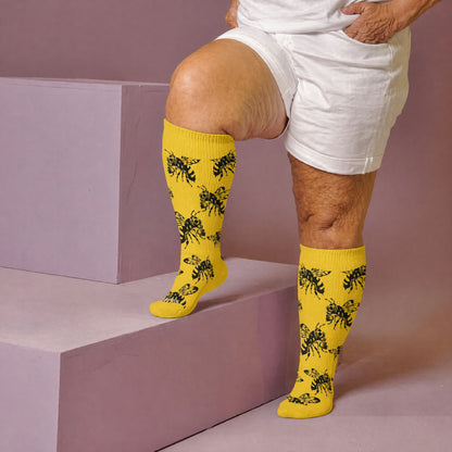Plusock Plus Size Skull Bee Compression Socks - Yellow(1 Pair) - 4XL - image 1