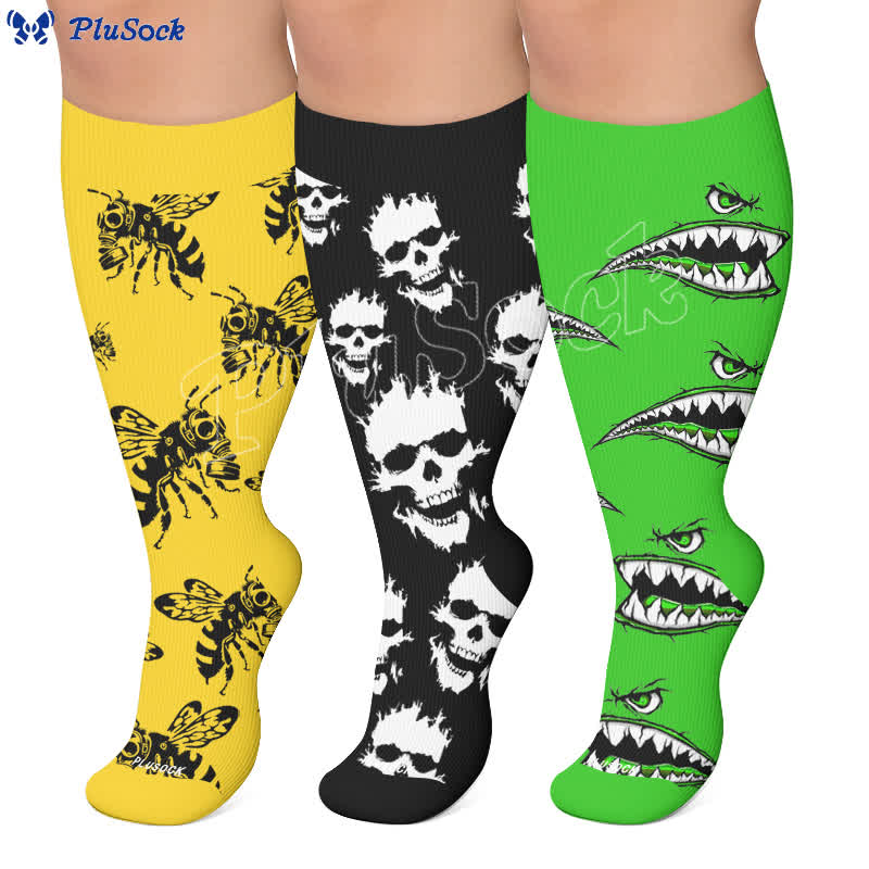 Plusock Plus Size Skull Bee Compression Socks - image 0