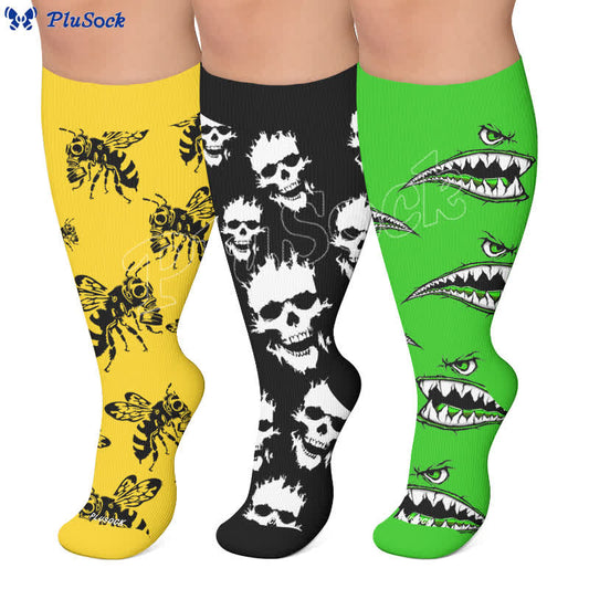 Plusock Plus Size Skull Bee Compression Socks - image 0