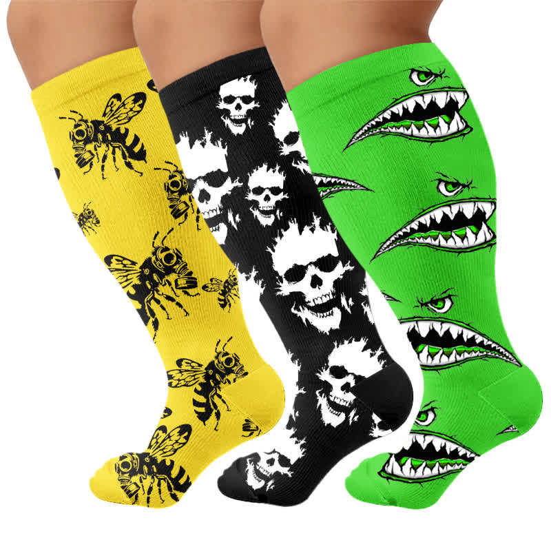Plusock Plus Size Skull Bee Compression Socks - Multicolor(3 Pairs) - 4XL - image 4