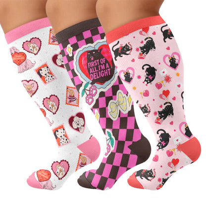 Plusock Plus Size Sweetheart Checkered Compression Socks - Multicolor(3 Pairs) - 4XL - image 4