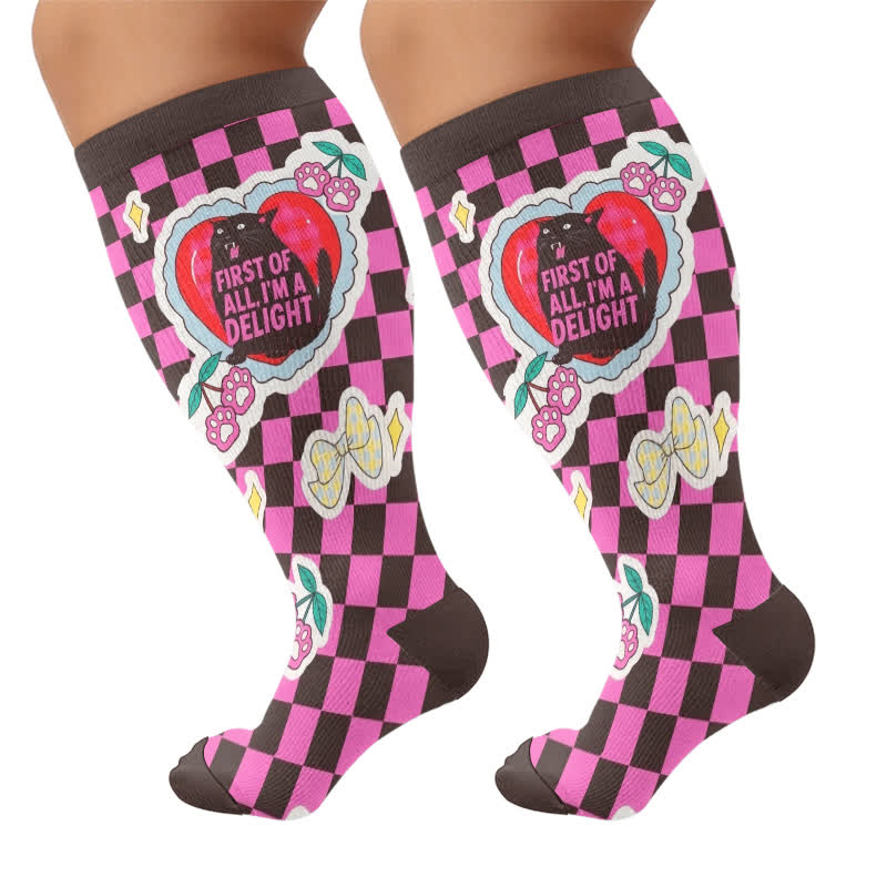 Plusock Plus Size Sweetheart Checkered Compression Socks - Black(1 Pair) - 4XL - image 8