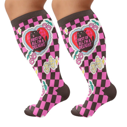 Plusock Plus Size Sweetheart Checkered Compression Socks - Black(1 Pair) - 4XL - image 8