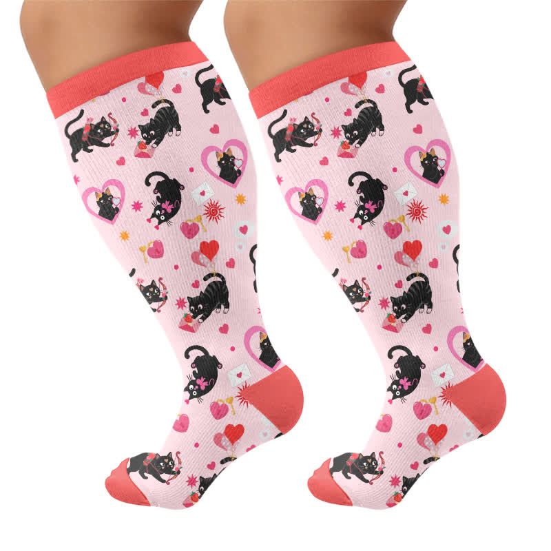 Plusock Plus Size Sweetheart Checkered Compression Socks - Pink(1 Pair) - 4XL - image 9