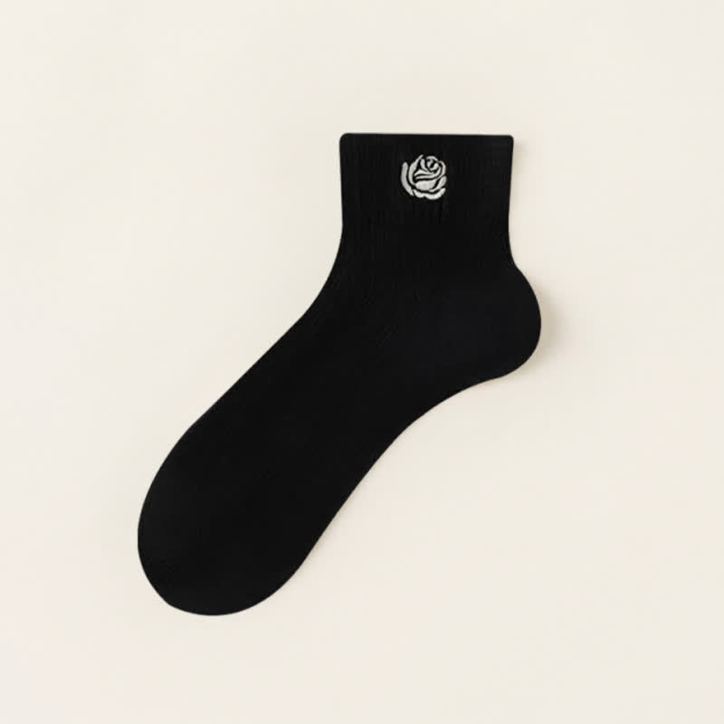 Plusock Sheer Rose Embroidered Ankle Socks(5 Pairs) - Black - EU35-39(US2-6) - image 7