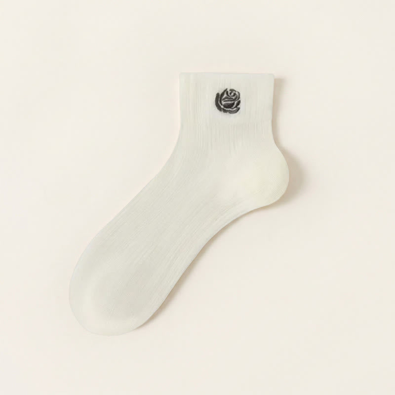 Plusock Sheer Rose Embroidered Ankle Socks(5 Pairs) - White - EU35-39(US2-6) - image 5
