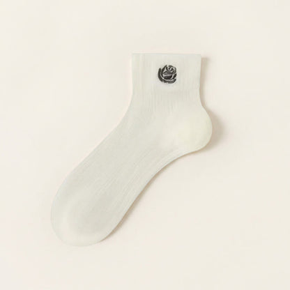 Plusock Sheer Rose Embroidered Ankle Socks(5 Pairs) - White - EU35-39(US2-6) - image 5