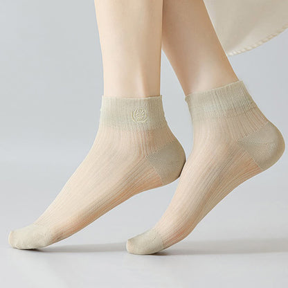 Plusock Sheer Rose Embroidered Ankle Socks(5 Pairs) - image 4