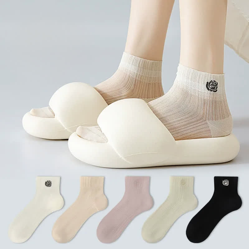 Plusock Sheer Rose Embroidered Ankle Socks(5 Pairs) - image 0