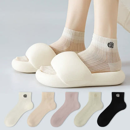 Plusock Sheer Rose Embroidered Ankle Socks(5 Pairs) - image 0