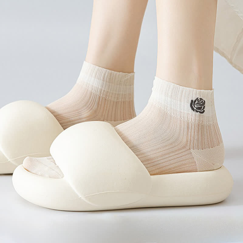 Plusock Sheer Rose Embroidered Ankle Socks(5 Pairs) - image 1