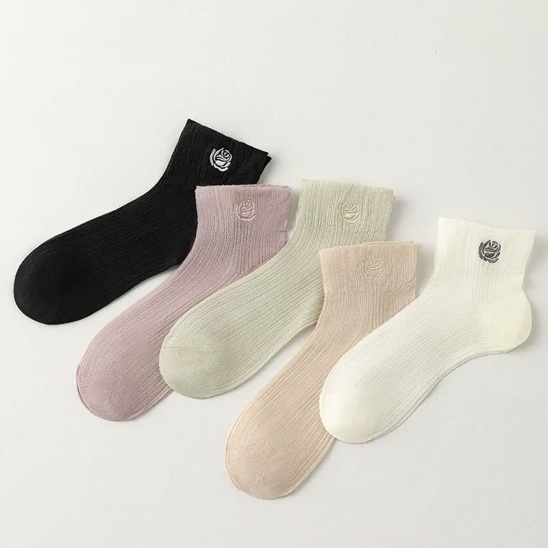 Plusock Sheer Rose Embroidered Ankle Socks(5 Pairs) - Multicolor - EU35-39(US2-6) - image 10
