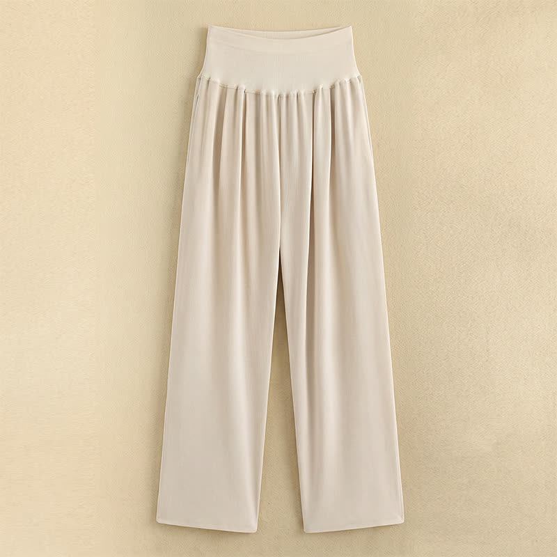 Plusock High Waist Draped Wide Leg Pants - Khaki - XL - image 1