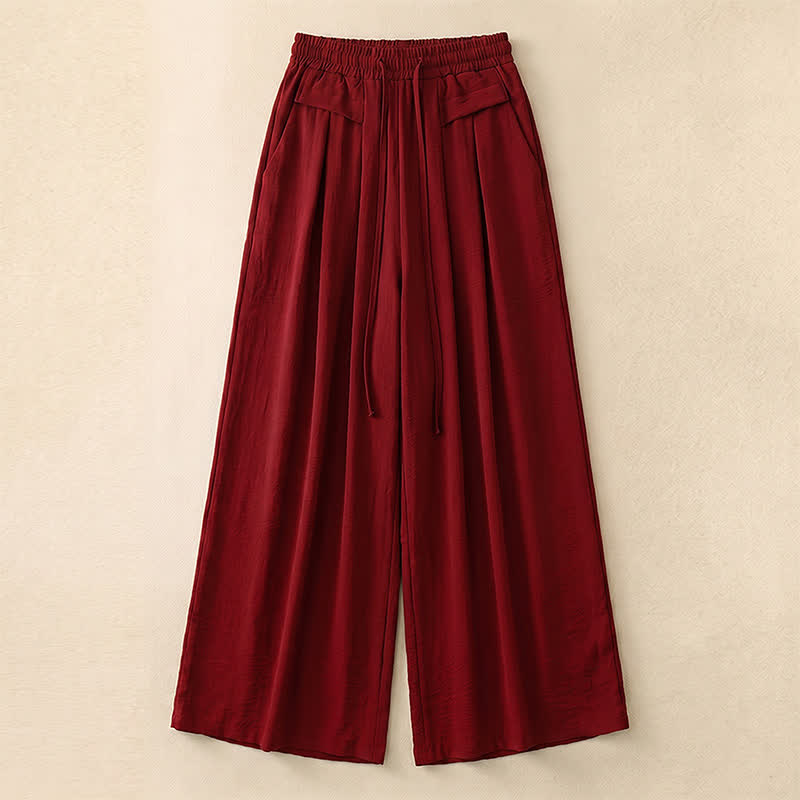 Plusock Soft Stretch Wide Leg Casual Pants - Red - 5XL - image 3