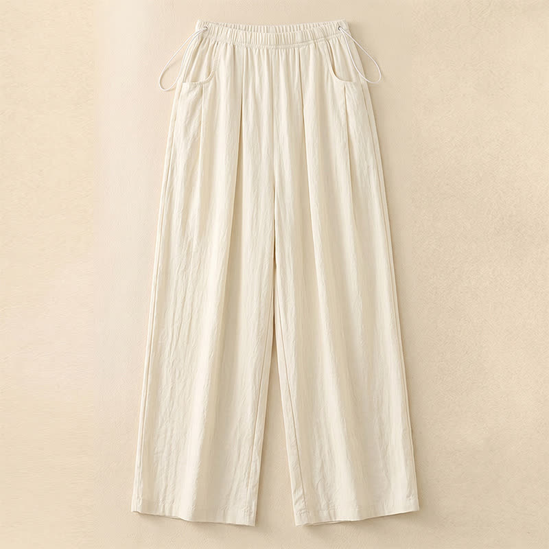 Plusock Adjustable Drawstring Elastic Waist Wide Leg Pants - Apricot - 4XL - image 0
