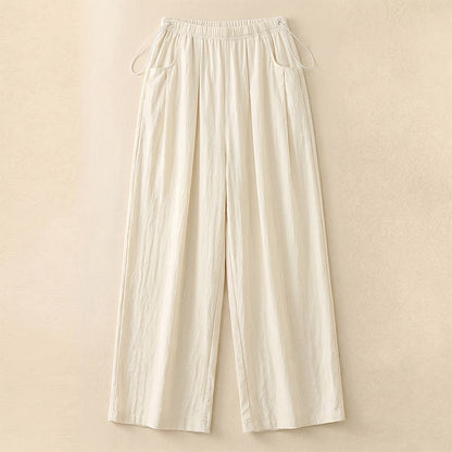 Plusock Adjustable Drawstring Elastic Waist Wide Leg Pants - Apricot - 4XL - image 0