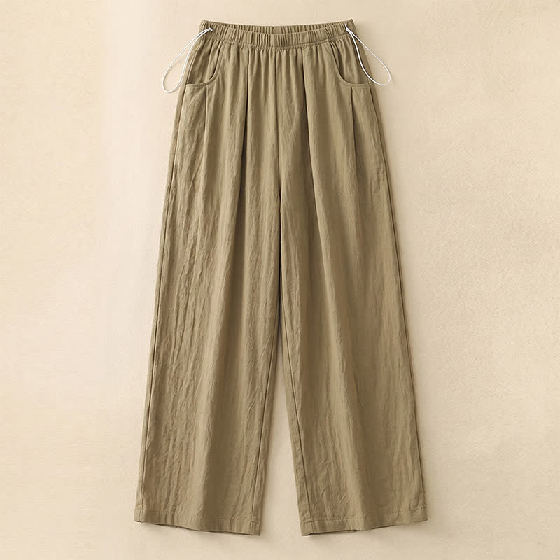 Plusock Adjustable Drawstring Elastic Waist Wide Leg Pants - Khaki - 4XL - image 1