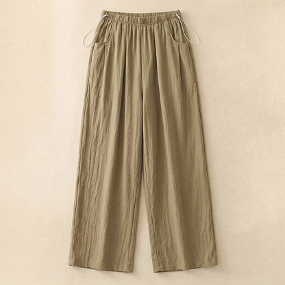 Plusock Adjustable Drawstring Elastic Waist Wide Leg Pants - Khaki - 4XL - image 1