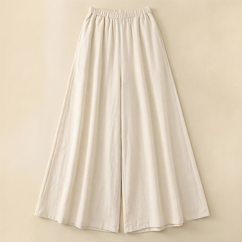 Plusock Drawstring Wide Leg Casual Linen-Blend Pants - Beige - 4XL - image 1