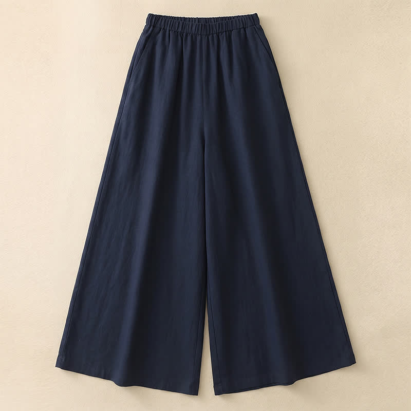 Plusock Drawstring Wide Leg Casual Linen-Blend Pants - Navy Blue - 4XL - image 0