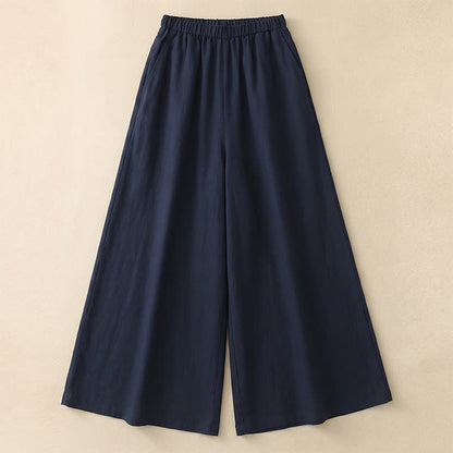 Plusock Drawstring Wide Leg Casual Linen-Blend Pants - Navy Blue - 4XL - image 0