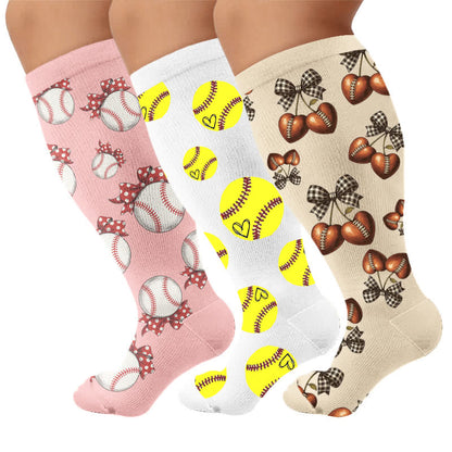 Plusock Plus Size Baseball Bow Ribbed Compression Socks - Multicolor(3 Pairs) - 4XL - image 4