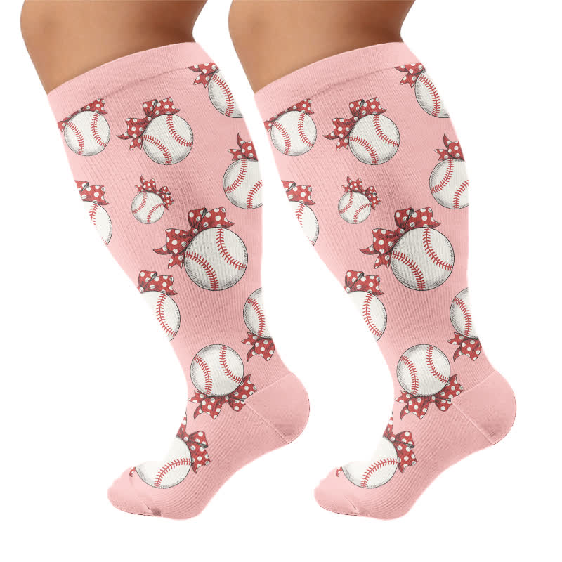 Plusock Plus Size Baseball Bow Ribbed Compression Socks - image 8
