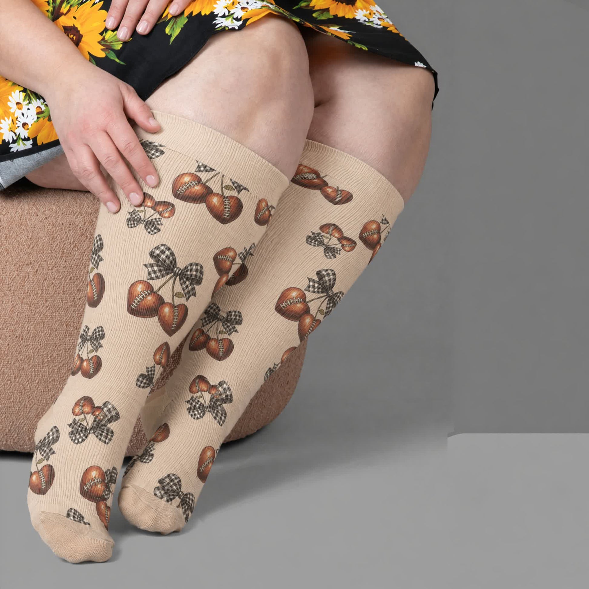 Plusock Plus Size Baseball Bow Ribbed Compression Socks - Apricot(1 Pair) - 4XL - image 3