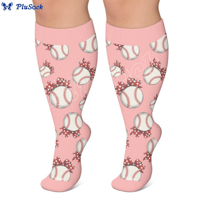 Plusock Plus Size Baseball Bow Ribbed Compression Socks - image 5