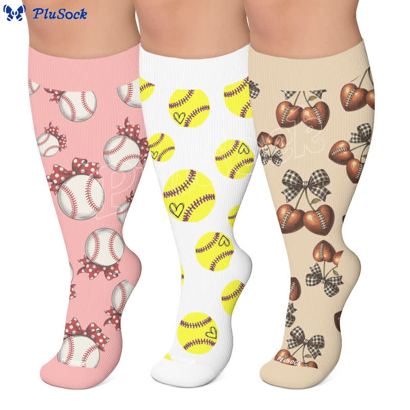 Plusock Plus Size Baseball Bow Ribbed Compression Socks - image 0