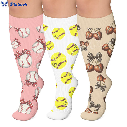 Plusock Plus Size Baseball Bow Ribbed Compression Socks - image 0
