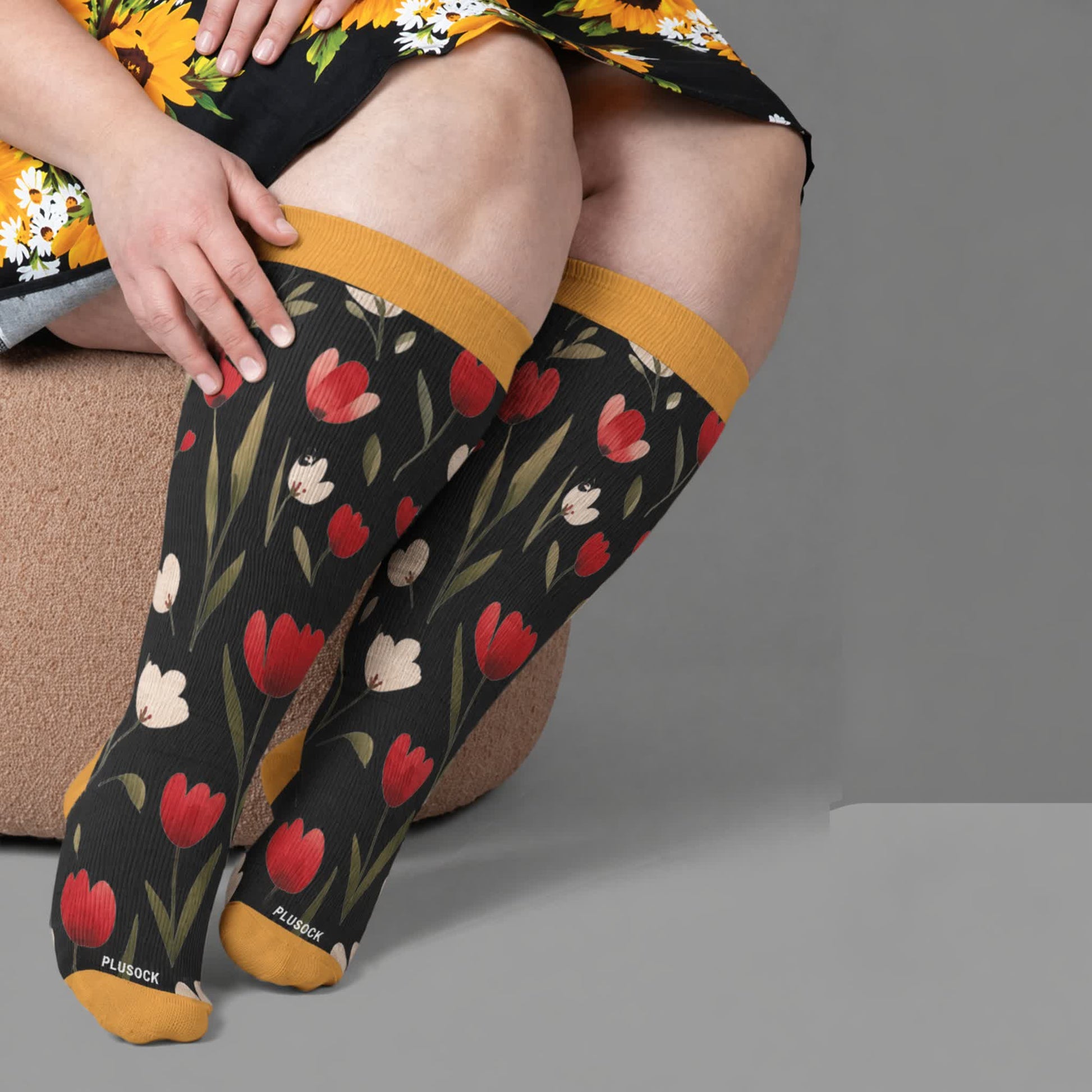 Plusock Plus Size Strawberry Vine Compression Socks - Yellow(1 Pair) - 4XL - image 2