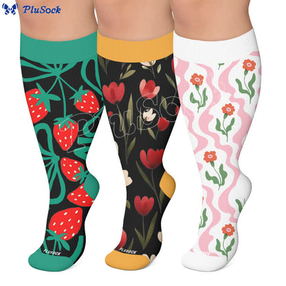 Plusock Plus Size Strawberry Vine Compression Socks - image 0