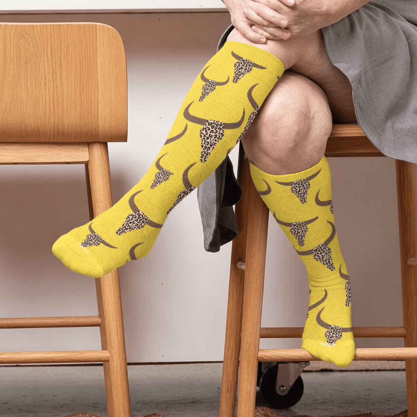 Plusock Plus Size Western Bull Skull Compression Socks - Yellow(1 Pair) - 4XL - image 2