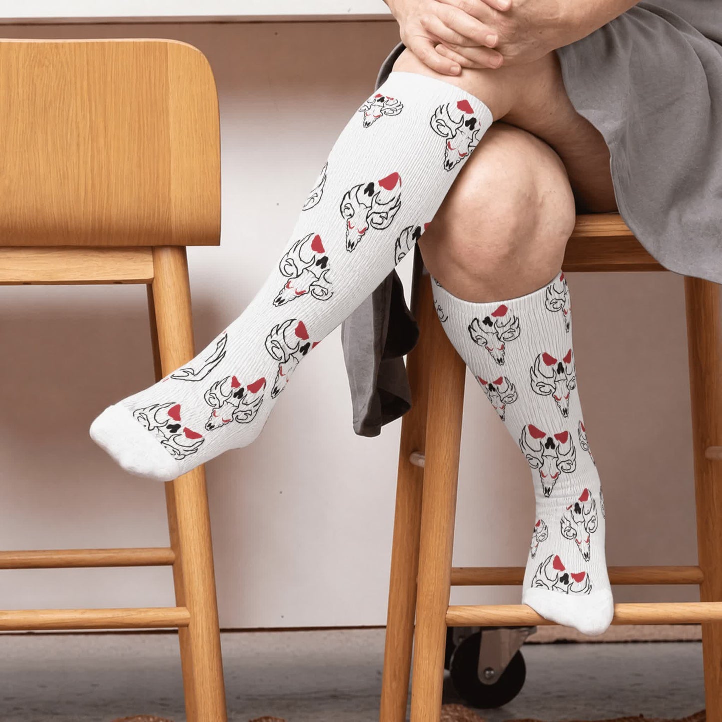 Plusock Plus Size Western Bull Skull Compression Socks - White(1 Pair) - 4XL - image 1