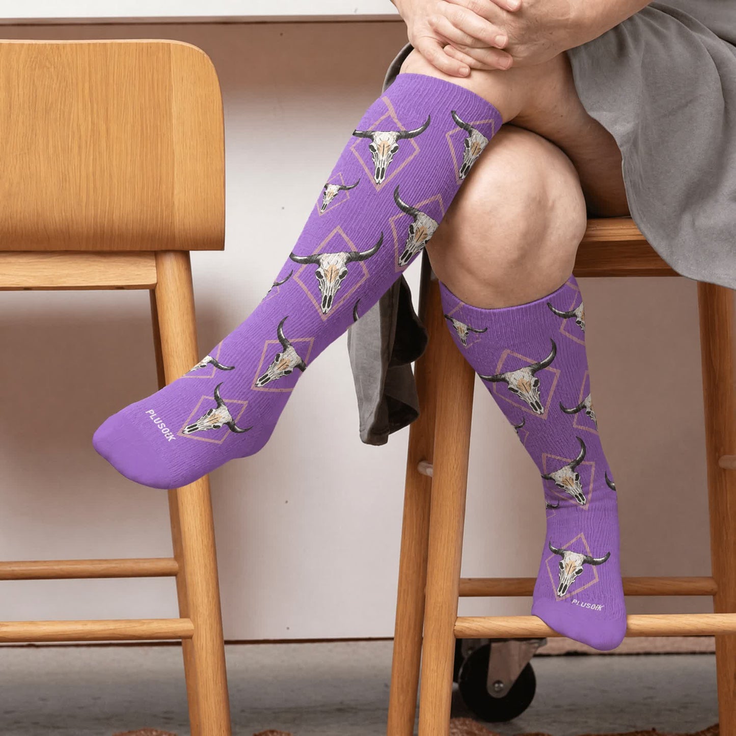 Plusock Plus Size Western Bull Skull Compression Socks - Purple(1 Pair) - 4XL - image 3