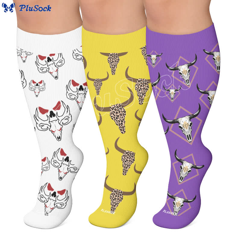 Plusock Plus Size Western Bull Skull Compression Socks - image 0