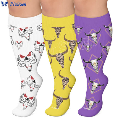Plusock Plus Size Western Bull Skull Compression Socks - image 0