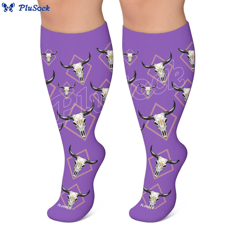 Plusock Plus Size Western Bull Skull Compression Socks - image 10