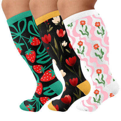 Plusock Plus Size Strawberry Vine Compression Socks - Multicolor(3 Pairs) - 4XL - image 4