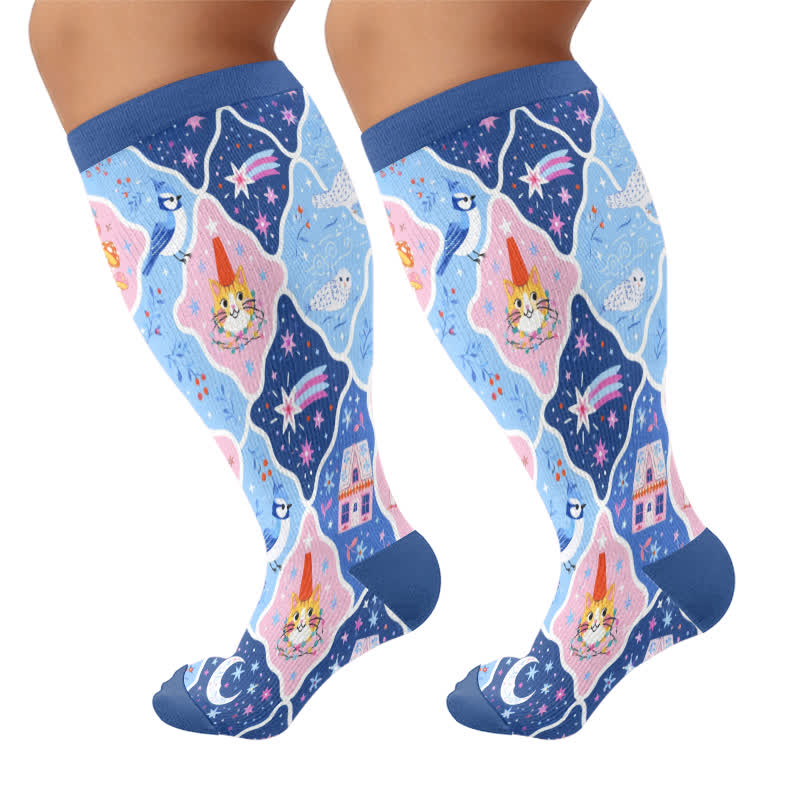 Plusock Plus Size Pastel Butterfly Compression Socks - Blue(1 Pair) - 4XL - image 9