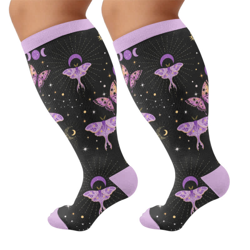 Plusock Plus Size Pastel Butterfly Compression Socks - Black(1 Pair) - 4XL - image 8