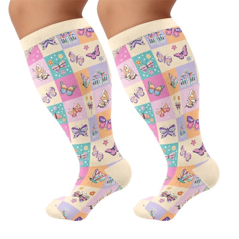 Plusock Plus Size Pastel Butterfly Compression Socks - Beige(1 Pair) - 4XL - image 10
