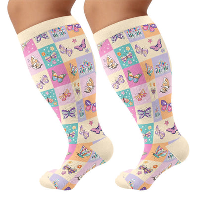 Plusock Plus Size Pastel Butterfly Compression Socks - Beige(1 Pair) - 4XL - image 10
