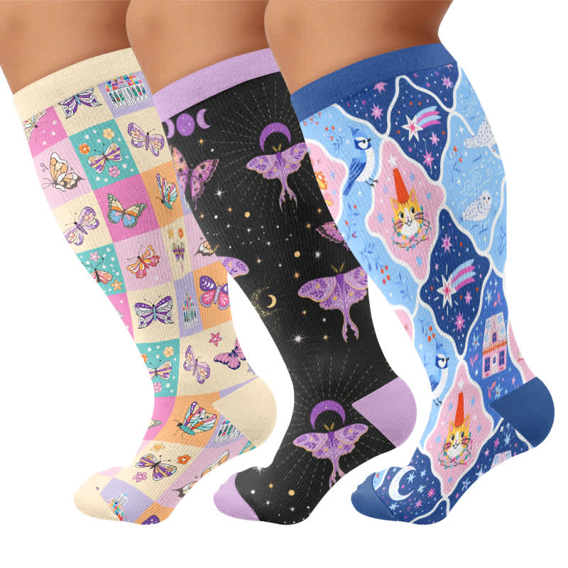 Plusock Plus Size Pastel Butterfly Compression Socks - Multicolor(3 Pairs) - 4XL - image 4